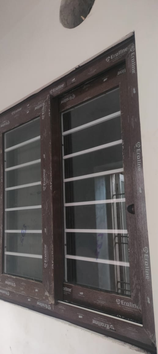 Eroline UPVC Casement Window - Dark Wood with Horizontal Grid